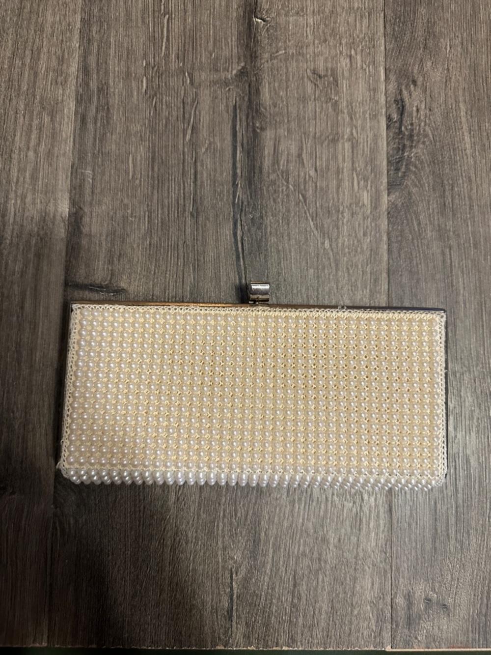 Vintage 1950’s Pearl-Embellished Ivory Clutch Bag